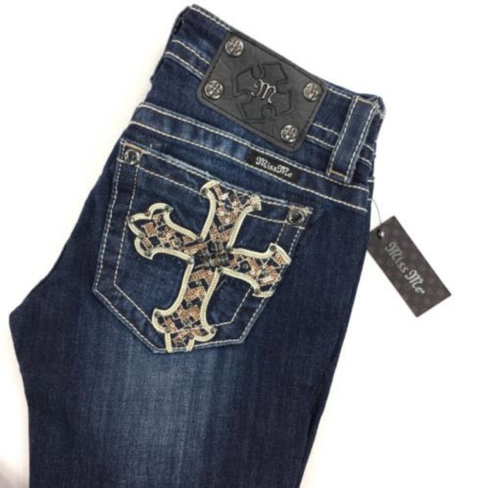 Miss Me Jeans Straight Leg Embellished Cross 25 - Picture 2 of 7